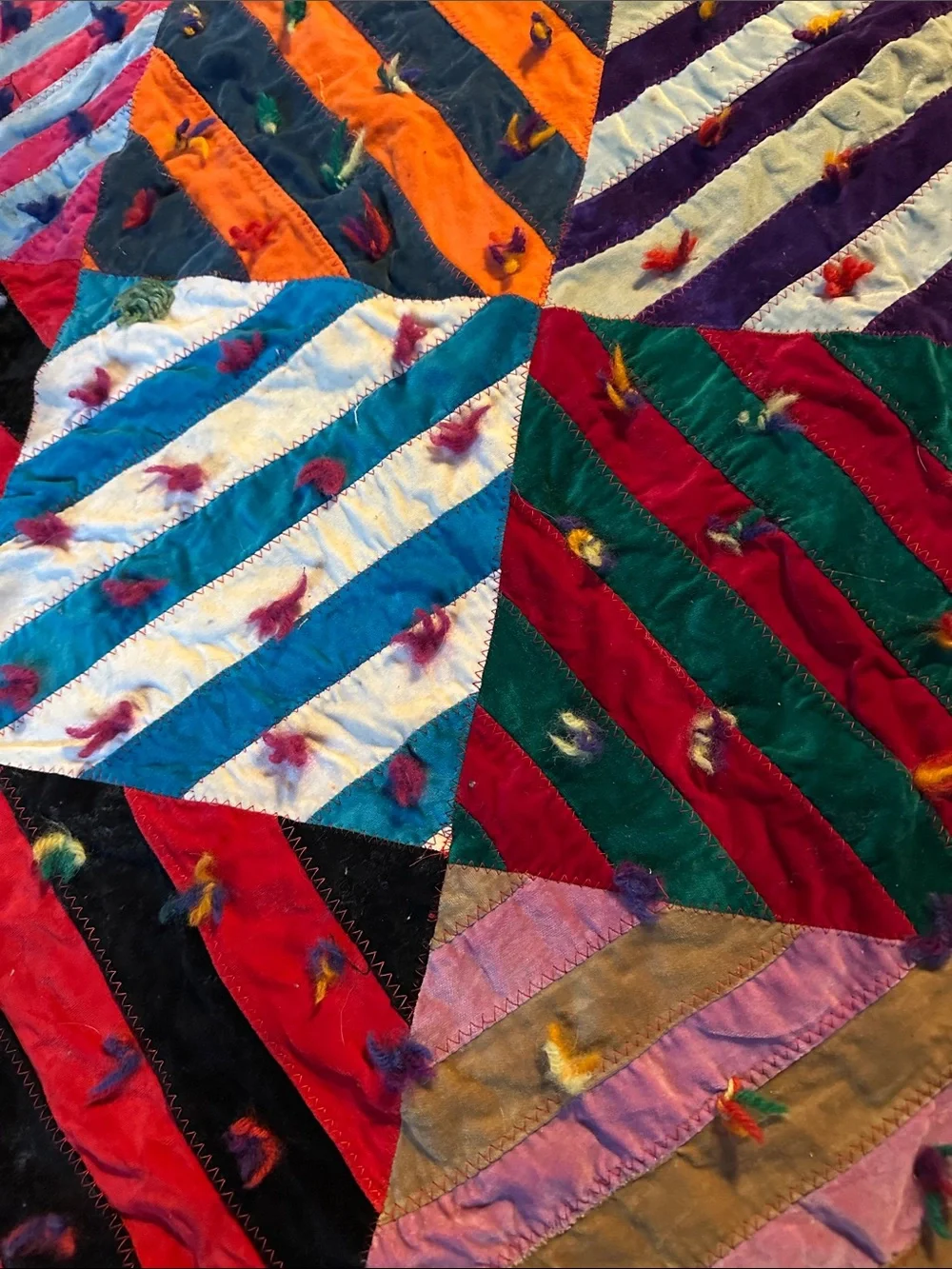 Handmade Multicolor Unique Striped Gypsy Circus Patchwork Quilt/Velvety Throw